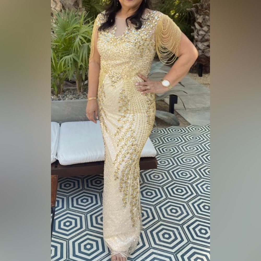 Sequined beaded luxurious mother-of-the-groom dress